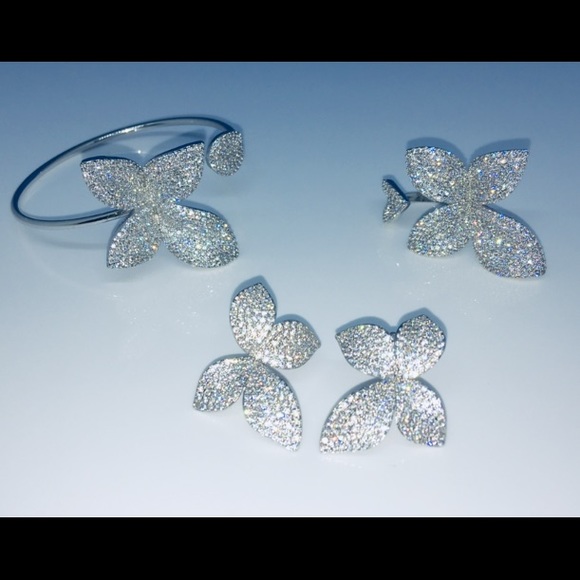 PP AAA Pave 3 Leaf Design Open Ring Fits 7-8.5 - Picture 3 of 8